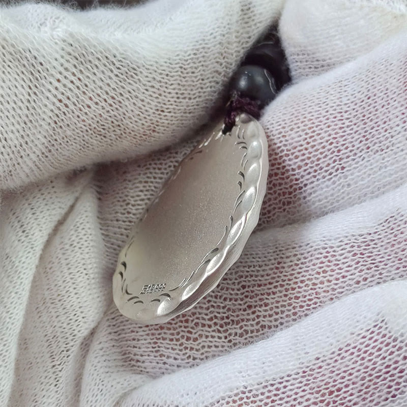 Collier pendentif en argent sterling 999 vintage avec Buddha Stones Yin Yang Bagua en forme de goutte d'eau - image 12