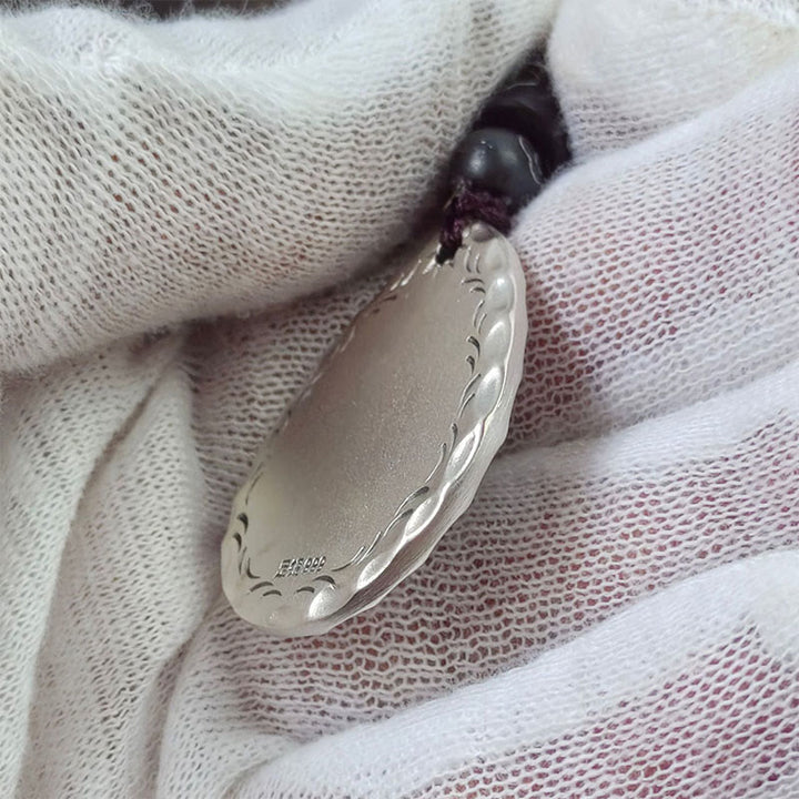 Collier pendentif en argent sterling 999 vintage avec Buddha Stones Yin Yang Bagua en forme de goutte d'eau - image 12