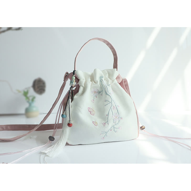 Sac à main en toile brodé à la main avec Buddha Stones et fleurs