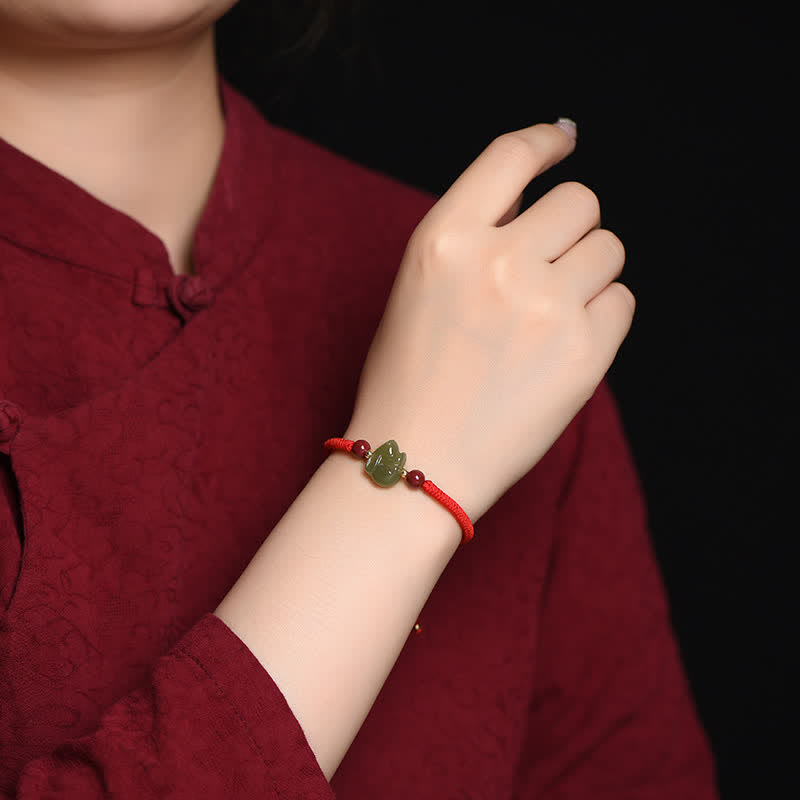 Bracelet en fil d'abondance en perles de cinabre et de jade Hetian Année du lapin