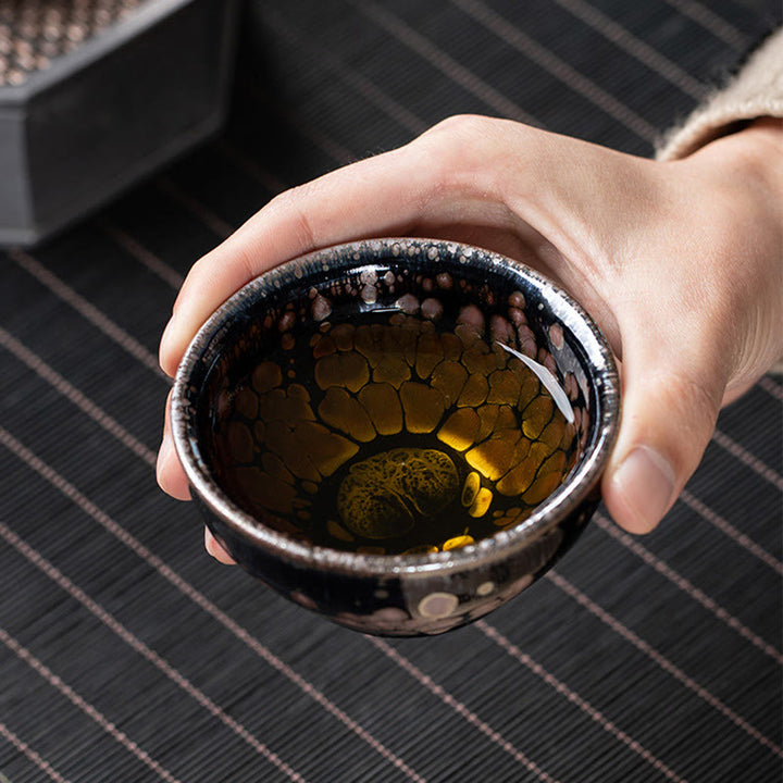 Tasse à thé en céramique chinoise Jianzhan Buddha Stones et fleurs de cerisier faites à la main Motif Sakura