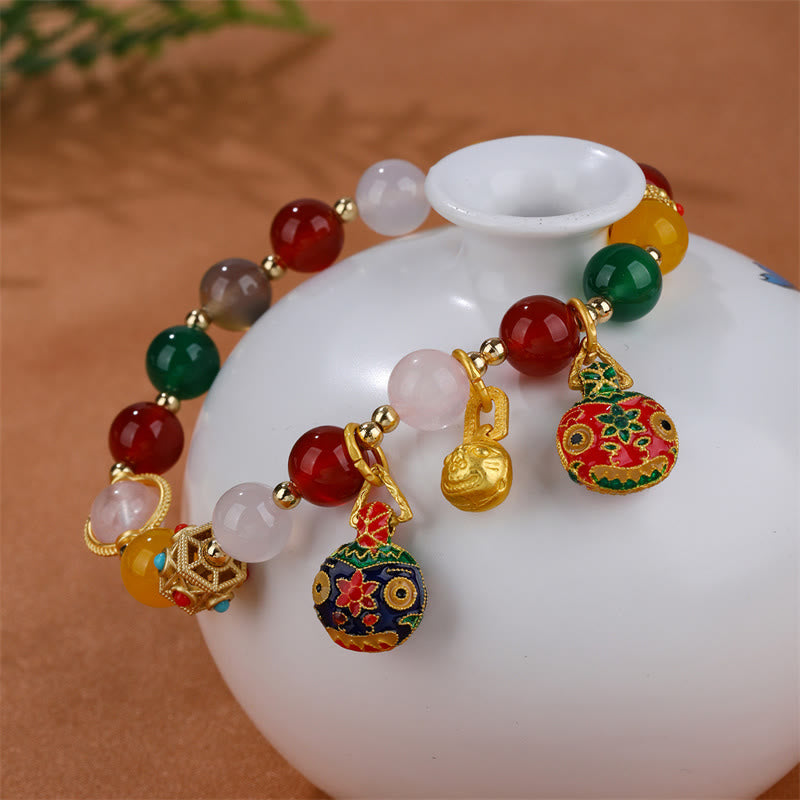Bracelet de réussite en cristal d'agate Buddha Stones et famille de bêtes avaleuses d'or