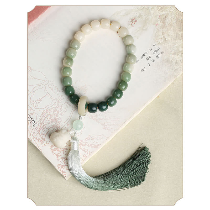 Buddha Stones Dégradé Naturel Graine de Bodhi Fortune Sac d'Argent Sagesse de Lotus Gland Poignet Mala