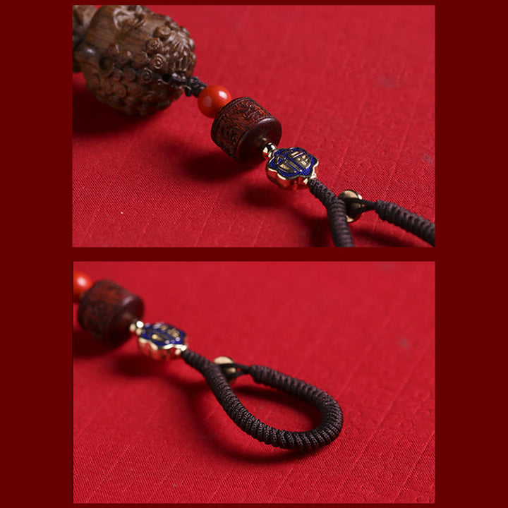 Porte-clés Bouddha du zodiaque chinois en bois de santal vert Om Mani Padme Hum Peace