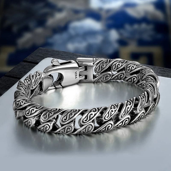 Bracelet porte-bonheur sculpté à motif floral de la dynastie Tang Buddha Stones vintage