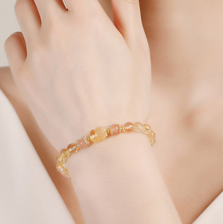 Bracelet de guérison PiXiu en aigue- Buddha Stones, quartz fraise, améthyste et pierre de lune