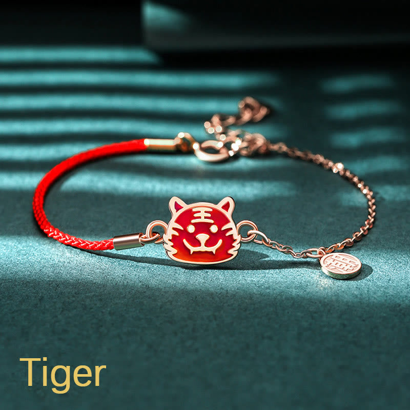 Bracelet chaîne en fil rouge Buddha Stones en argent sterling 925 changeant de couleur, signe du zodiaque chinois, protection de la chance