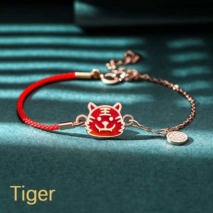 Bracelet chaîne en fil rouge Buddha Stones en argent sterling 925 changeant de couleur, signe du zodiaque chinois, protection de la chance