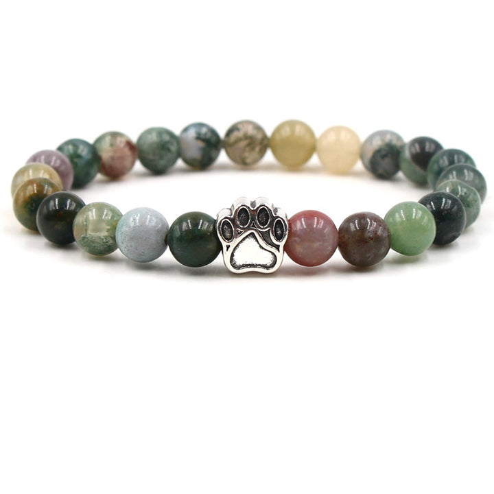 Bracelet de calme positif en agate indienne et agate verte avec patte de chien