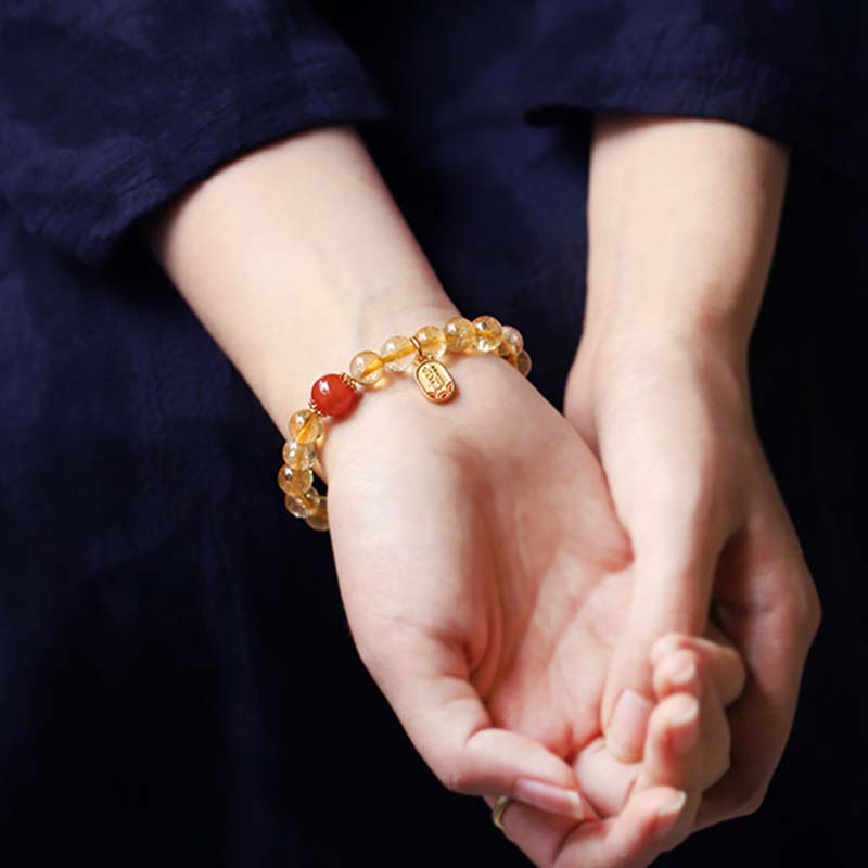 Bracelet porte-bonheur en Buddha Stones, citrine, agate rouge