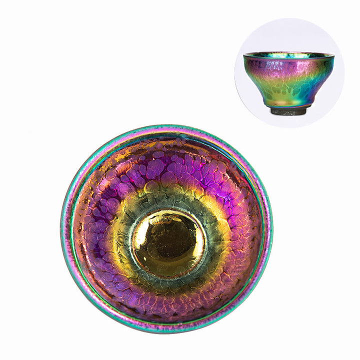 Tasse à thé chinoise Jianzhan en céramique faite à la main avec Buddha Stones et arc-en-ciel