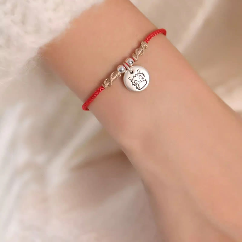 Bracelet tressé en argent sterling 999 fait main avec Buddha Stones Année du Dragon, joli signe du zodiaque chinois - image 8