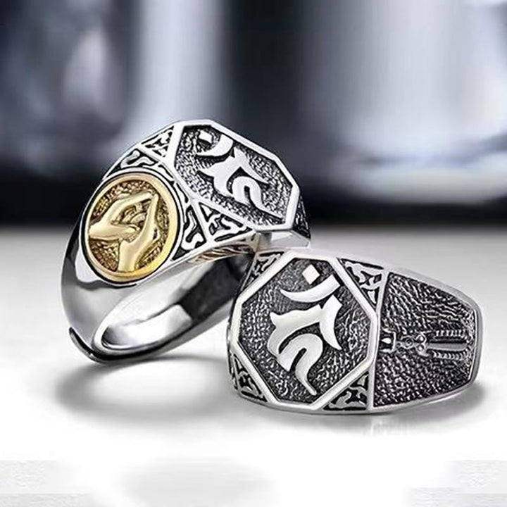 Bague ajustable en argent sterling 925 Buddha Stones et motif sanskrit sculpté - image 13