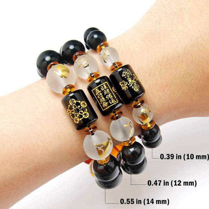 Buddha Stones Zodiaque chinois Feng Shui Obsidienne Bracelet de richesse à cinq éléments