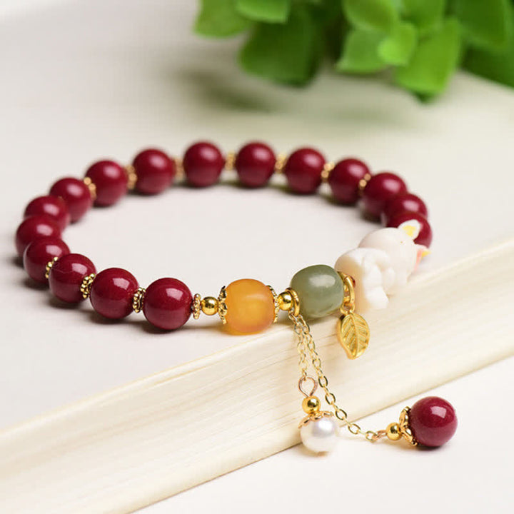 Bracelet de bénédiction en perles de jade Hetian cinabre de l'année du lapin