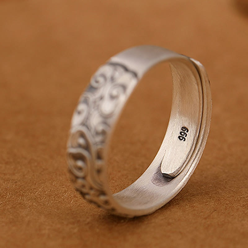 Buddha Stones d'illumination gravée en argent sterling 999 avec fleur de lotus et fleur de prunier et nuages ​​de bon augure - image 11