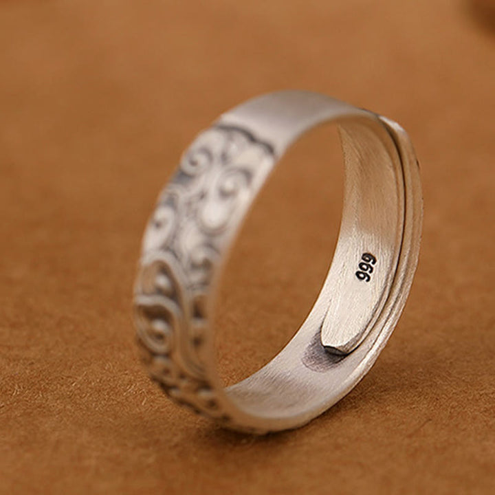 Buddha Stones d'illumination gravée en argent sterling 999 avec fleur de lotus et fleur de prunier et nuages ​​de bon augure - image 11