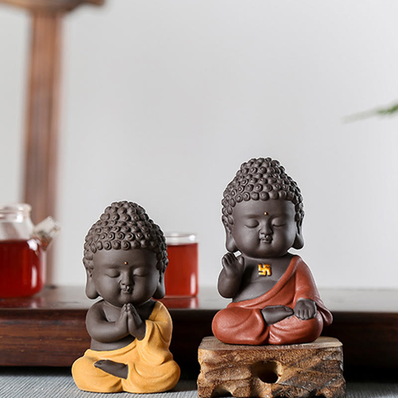 Buddha Stones Petit Bouddha Sérénité Argile violette Décoration de bureau à domicile