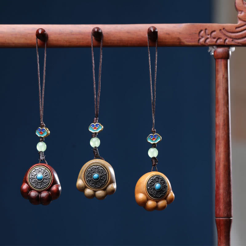 Buddha Stones de santal Petite feuille Bois de santal rouge Bois de santal vert Patte de chat porte-bonheur Griffe Om Mani Padme Hum Protection Téléphone Décoration à suspendre - image 1