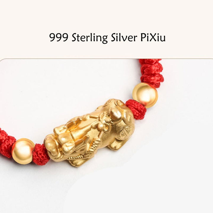 Bracelet tressé pour enfants en argent sterling 999 avec Buddha Stones et nœuds PiXiu Wealth King Kong