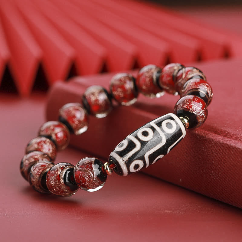 Buddha Stones Perle Dzi tibétaine à neuf yeux Perle Dzi à trois yeux Bracelet de richesse en perles de verre Liuli