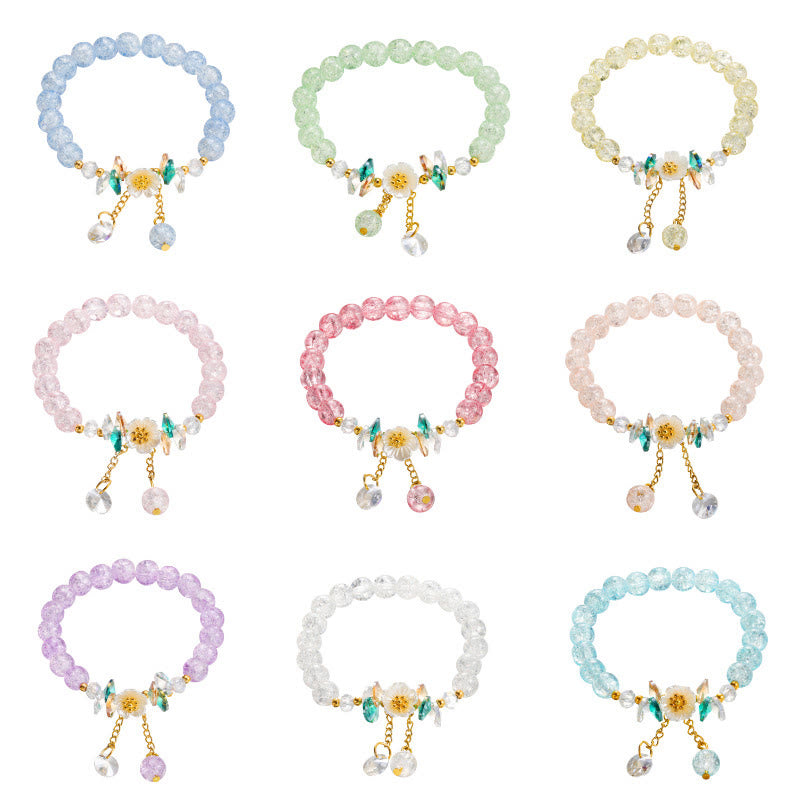 Bracelet en perles de verre à breloques en forme de fleur Buddha Stones au design simple