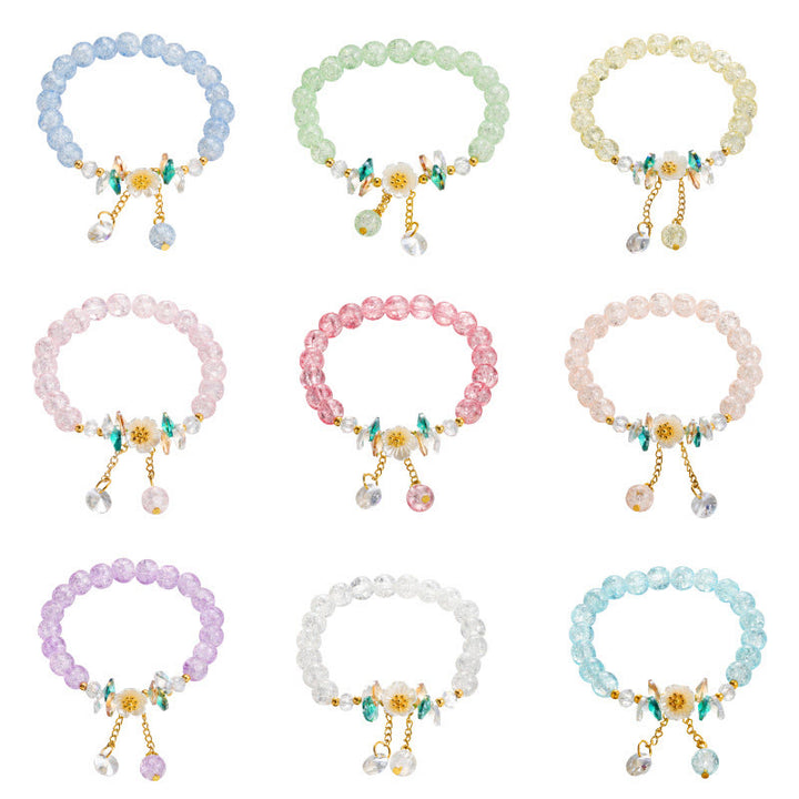 Bracelet en perles de verre à breloques en forme de fleur Buddha Stones au design simple