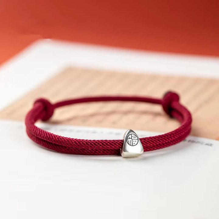 Bracelet tressé fait main en argent sterling 925 avec le personnage Fu et les Buddha Stones