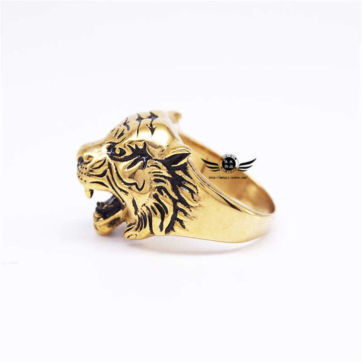 Bague de motard punk rock calme et équilibrée en acier titane avec tête de tigre pour homme