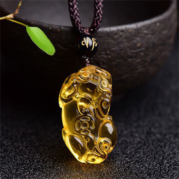 Collier pendentif de richesse en Buddha Stones FengShui Citrine PiXiu