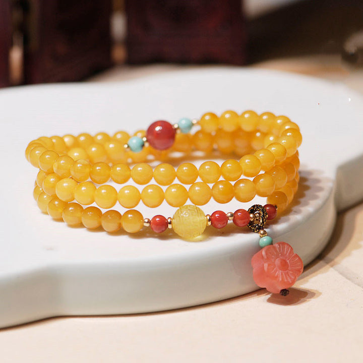 Collier d'équilibre et de guérison en ambre, bracelet à breloques en forme de fleur