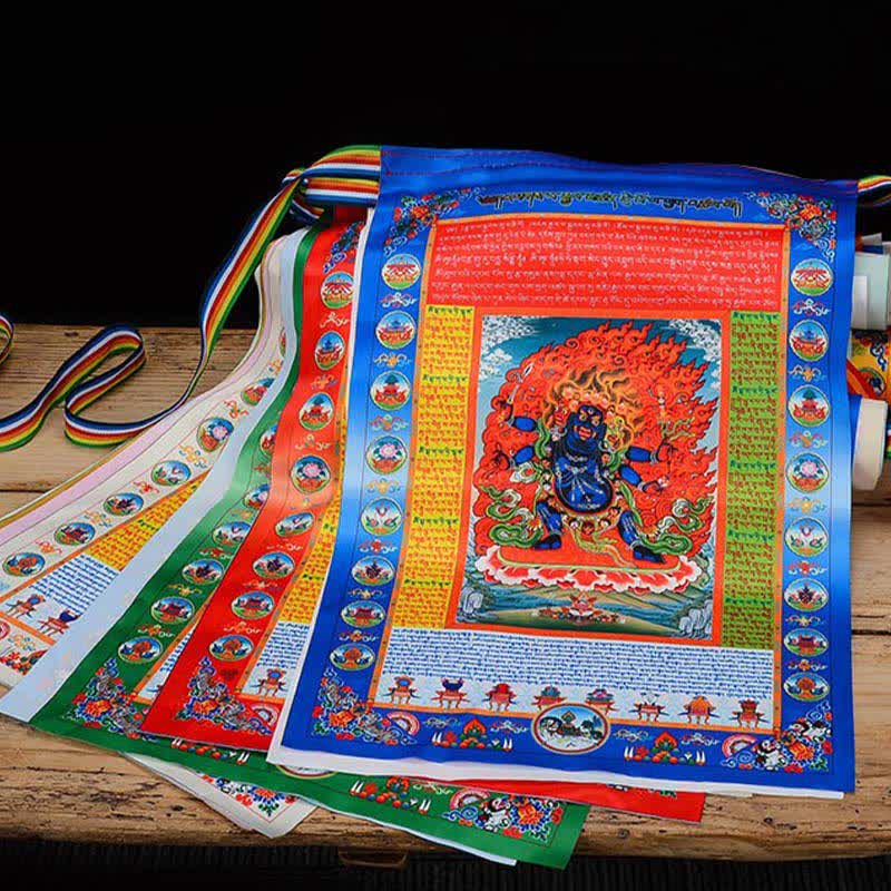 Buddha Stones Drapeau de prière extérieur tibétain à 10 couleurs représentant le Bouddha Cheval du Vent, symbole de guérison et de bon augure - image 1