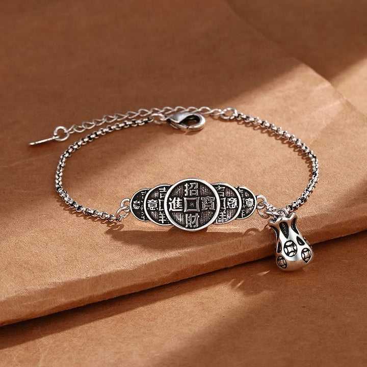 Bracelet de richesse en forme de sac d'argent en cuivre Buddha Stones