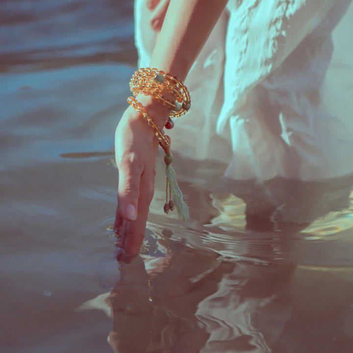 Bracelet Mala 108 Buddha Stones, citrine, bois de santal, turquoise, protection et prospérité - image 4