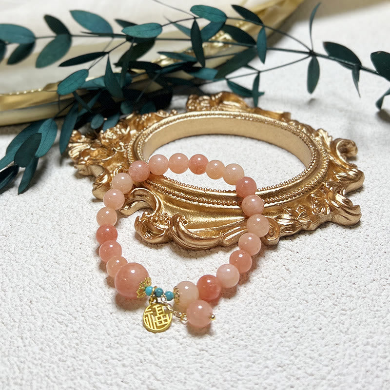 Bracelet porte-bonheur en Buddha Stones orange naturelle turquoise avec personnage Fu