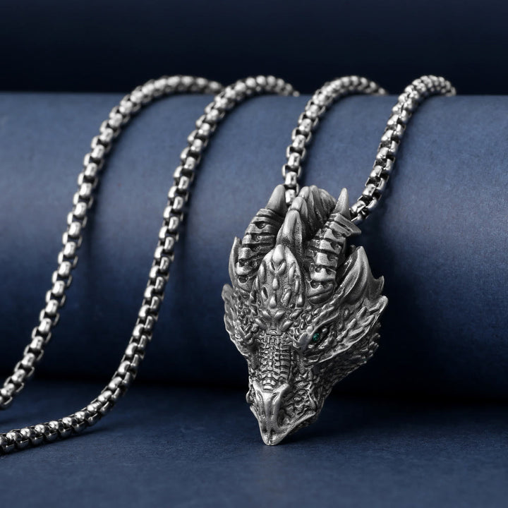 Collier pendentif en métal avec tête de dragon en étain pur et Buddha Stones - image 3
