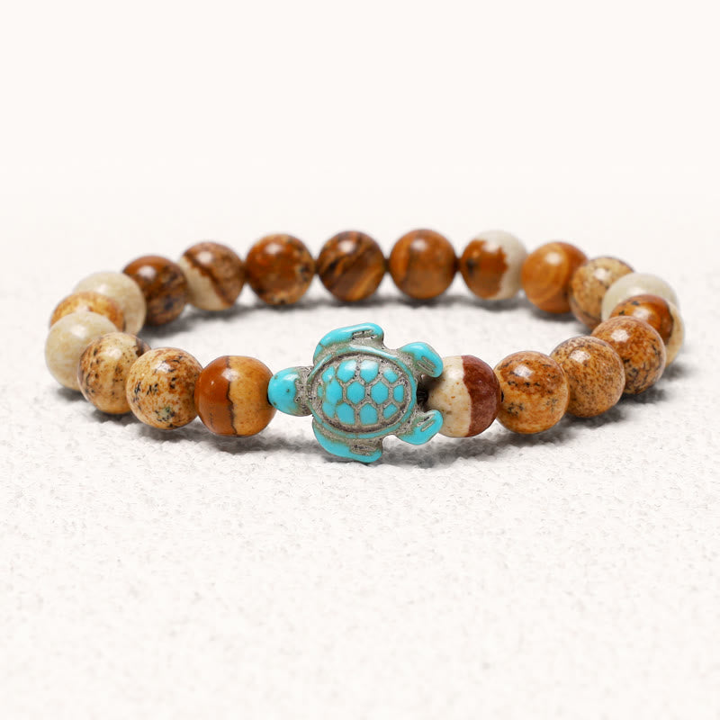Bracelet de bénédiction en pierre naturelle de Buddha Stones avec tortue de mer turquoise