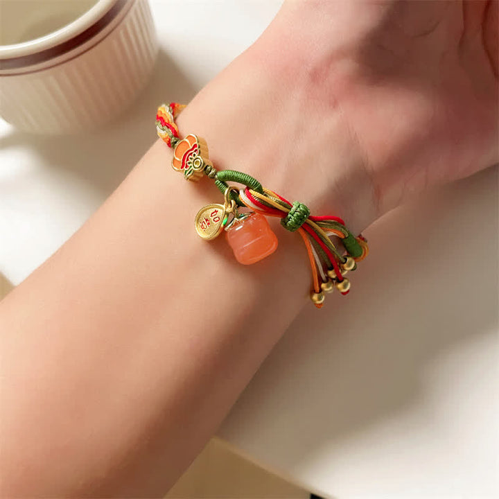Bracelet tressé en corde avec nœud de force et de réincarnation en agate rouge et Buddha Stones