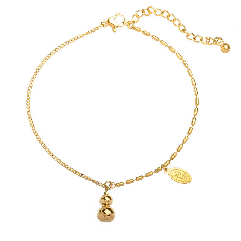 Buddha Stones Or 18k Lucky Bracelet de cheville Buckle Wealth en forme de gourde