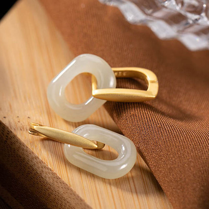 Boucles d'oreilles Buddha Stones Argent Sterling 925 Jade blanc rond Bonheur Bénédiction - image 7