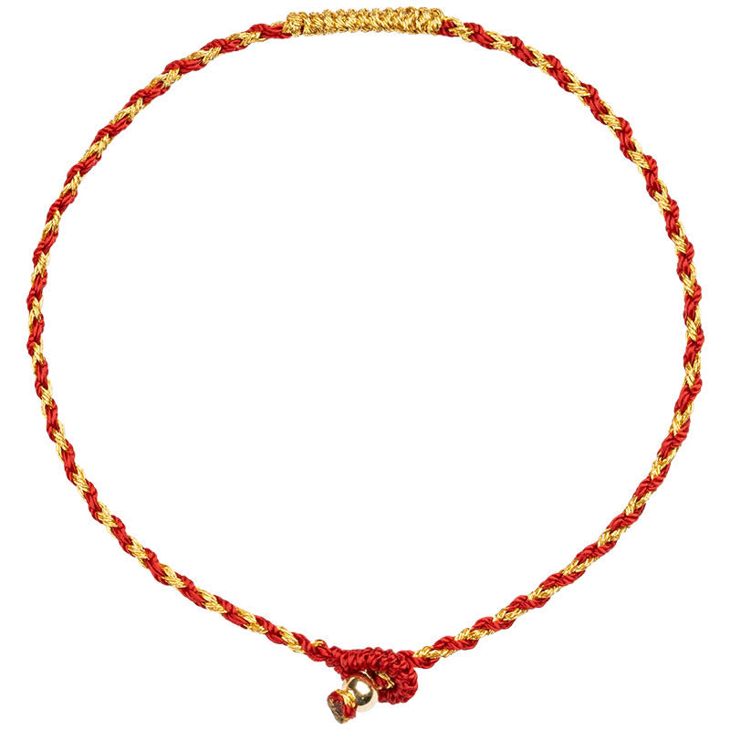 Bracelet porte-bonheur tressé en corde rouge fait main en plaqué or 14 carats avec nœud King Kong de Buddha Stones