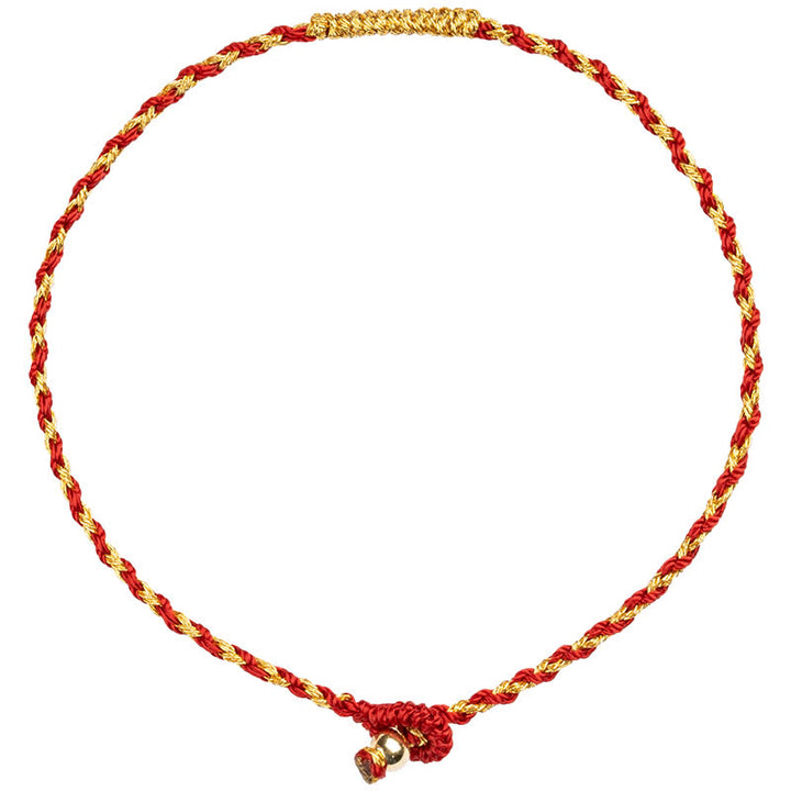 Bracelet porte-bonheur tressé en corde rouge fait main en plaqué or 14 carats avec nœud King Kong de Buddha Stones