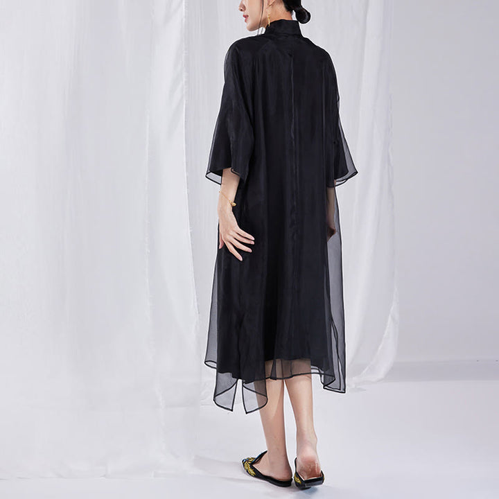 Robe qipao vintage en soie de Buddha Stones 100 % 6 momme avec broderie de fleurs et de papillons pour femme - image 18