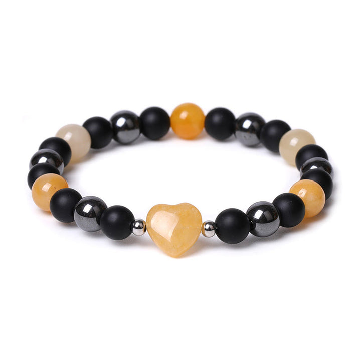 Bracelet de protection en forme de cœur Buddha Stones pierre d'onyx noir et œil de tigre en cristal