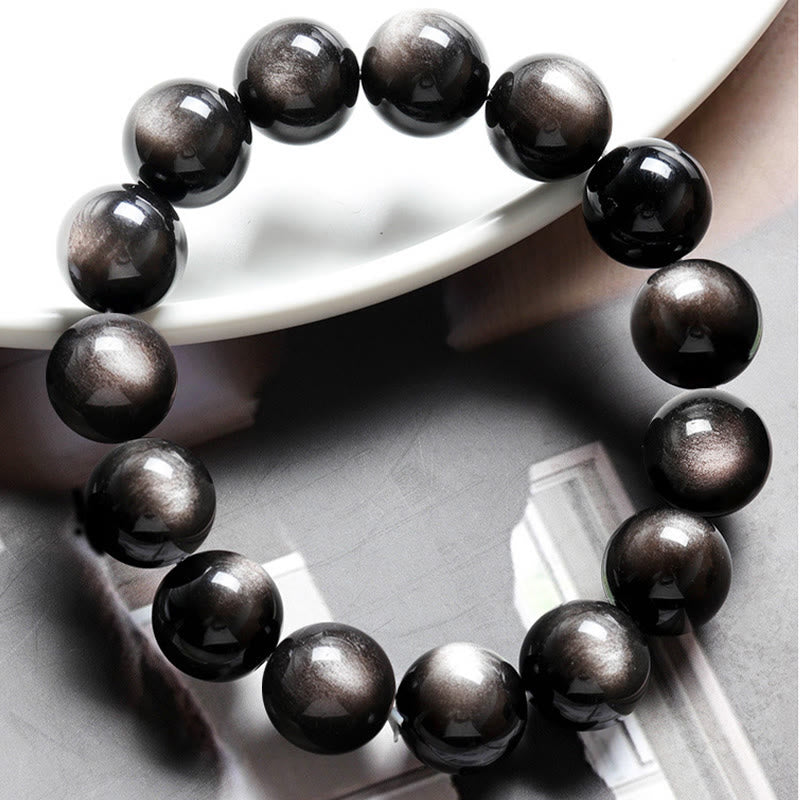 Bracelet de protection apaisant en obsidienne naturelle argentée de Buddha Stones