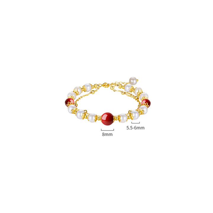 Bracelet à chaîne double couche en argent sterling 925 avec perles de sagesse et cinabre de Buddha Stones - image 8