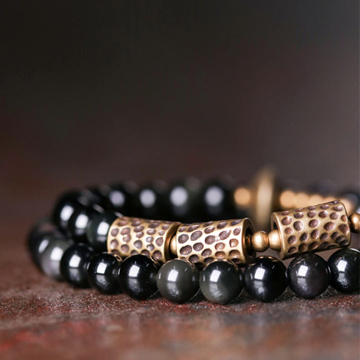 Bracelet double tour en cuivre et obsidienne arc-en-ciel Buddha Stones