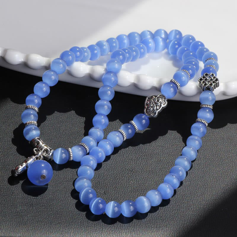 Bracelet triple tour de soutien PiXiu œil de chat en Buddha Stones