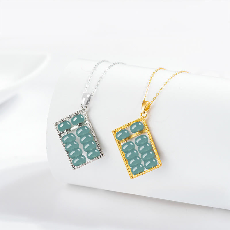 Collier pendentif en argent sterling 925 avec Buddha Stones et jade naturel à motif boulier