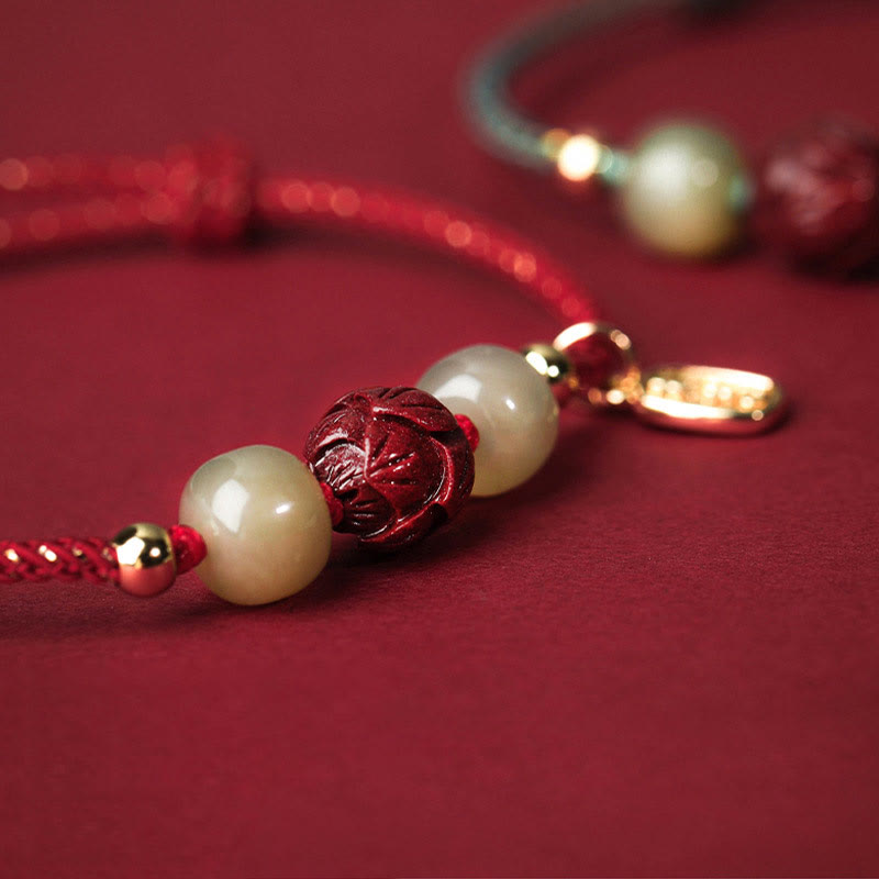 Bracelet en corde fait main en jade Hetian plaqué or 14 carats avec lotus porte-bonheur de Buddha Stones - image 3